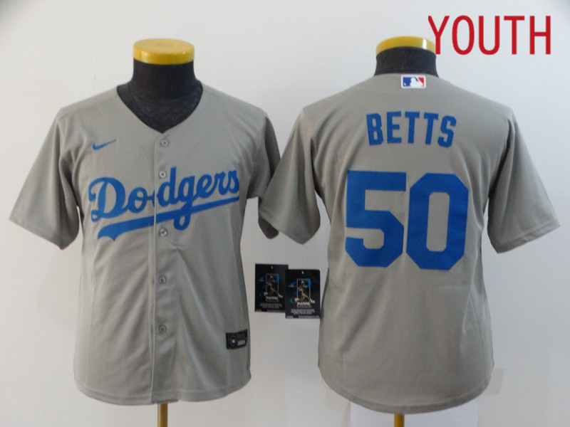 Youth Los Angeles Dodgers 50 Betts Grey Nike Game MLB Jerseys